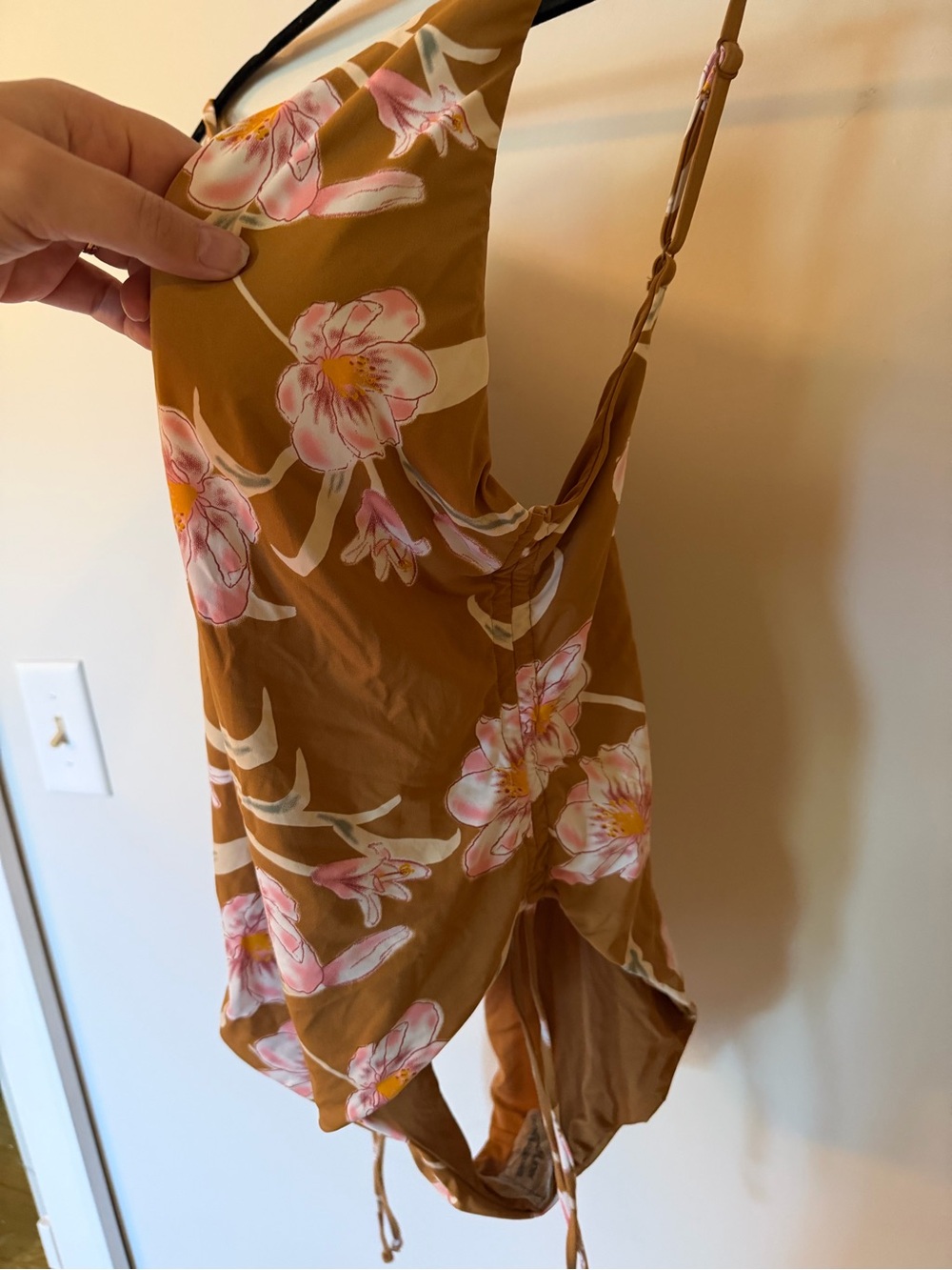 Roxy One-Piece Swimsuit in Mustard with Pink Floral Print - Picture 4 of 5
